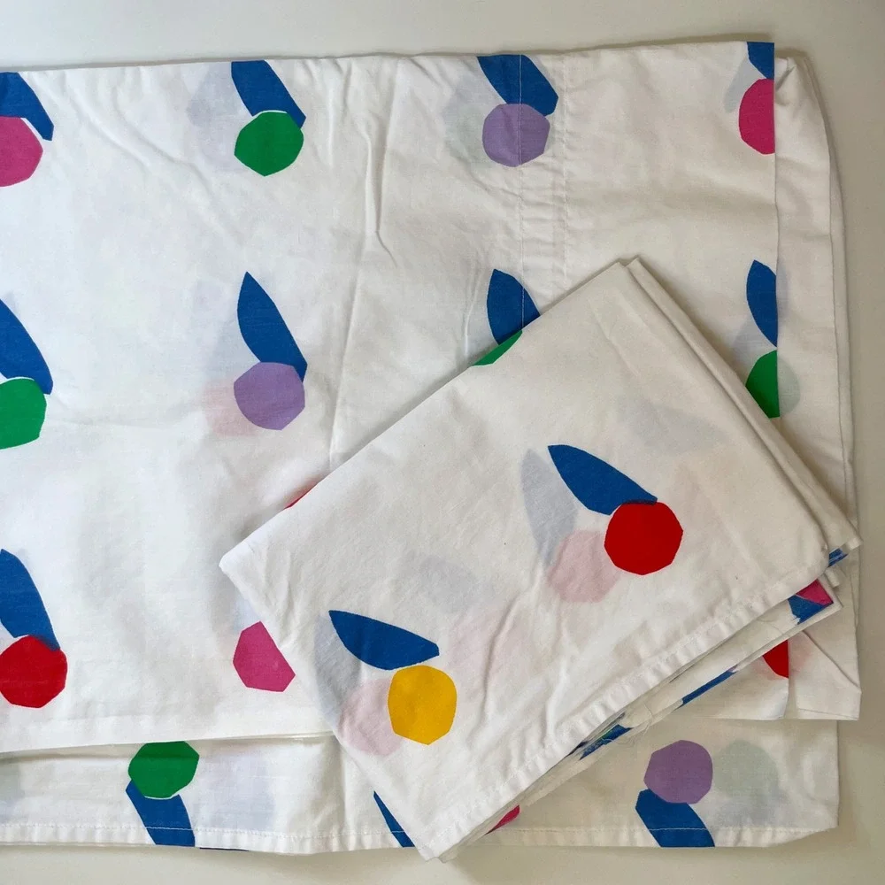 Vintage Marimekko Abstract Geometric Curtain Panels Sheet MCM White Colorful